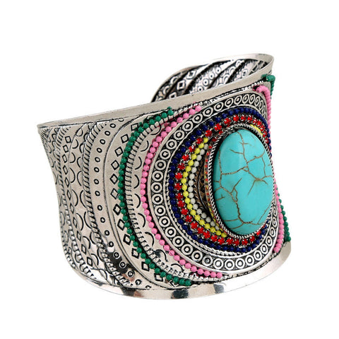 Image of Big Open Wide Arm Cuff Bangle Bracelets For Women Boho Bohemia Turquoise Gem Statement Bangles  Armband - I'LL TAKE THIS