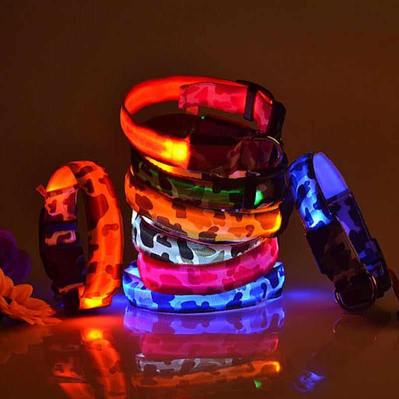 LED Light-up Dog Collars Camouflage Print -  Flashing or Glow In The Dark LED Nylon Pet Collar - I'LL TAKE THIS
