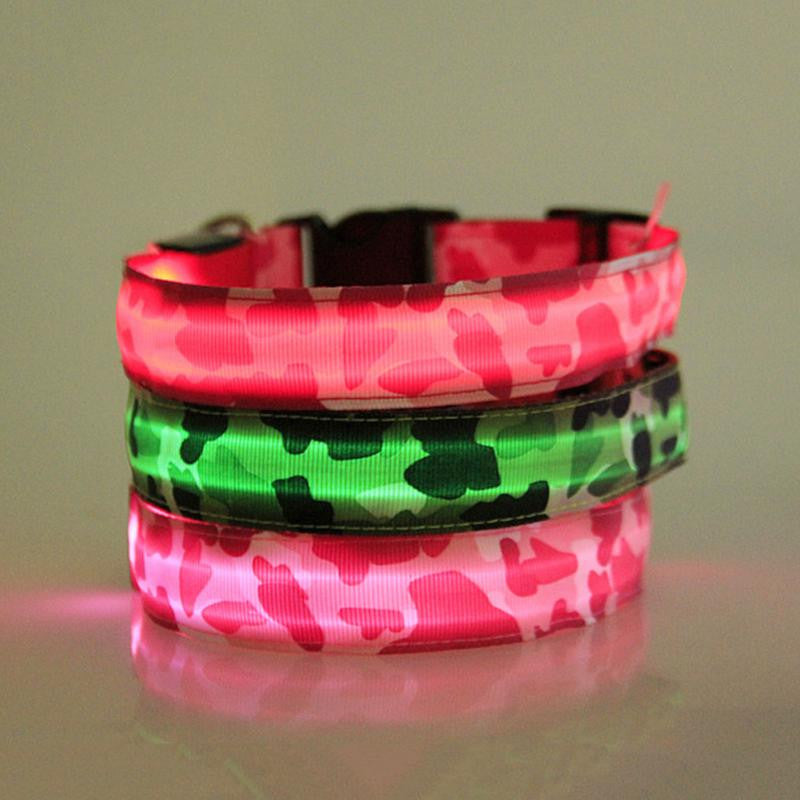 LED Light-up Dog Collars Camouflage Print -  Flashing or Glow In The Dark LED Nylon Pet Collar - I'LL TAKE THIS