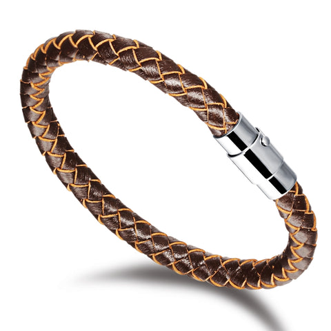 Image of Black or Brown Men's / Women's varied sizes Leather Rope Bracelet with Stainless Steel Clasp - I'LL TAKE THIS