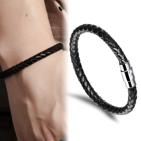 Image of Black or Brown Men's / Women's varied sizes Leather Rope Bracelet with Stainless Steel Clasp - I'LL TAKE THIS