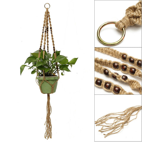 Image of Gorgeous Handmade Macrame Plant Hanger Pot Holder 4 Leg Jute Rope Brown 40' - I'LL TAKE THIS