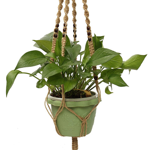 Image of Gorgeous Handmade Macrame Plant Hanger Pot Holder 4 Leg Jute Rope Brown 40' - I'LL TAKE THIS