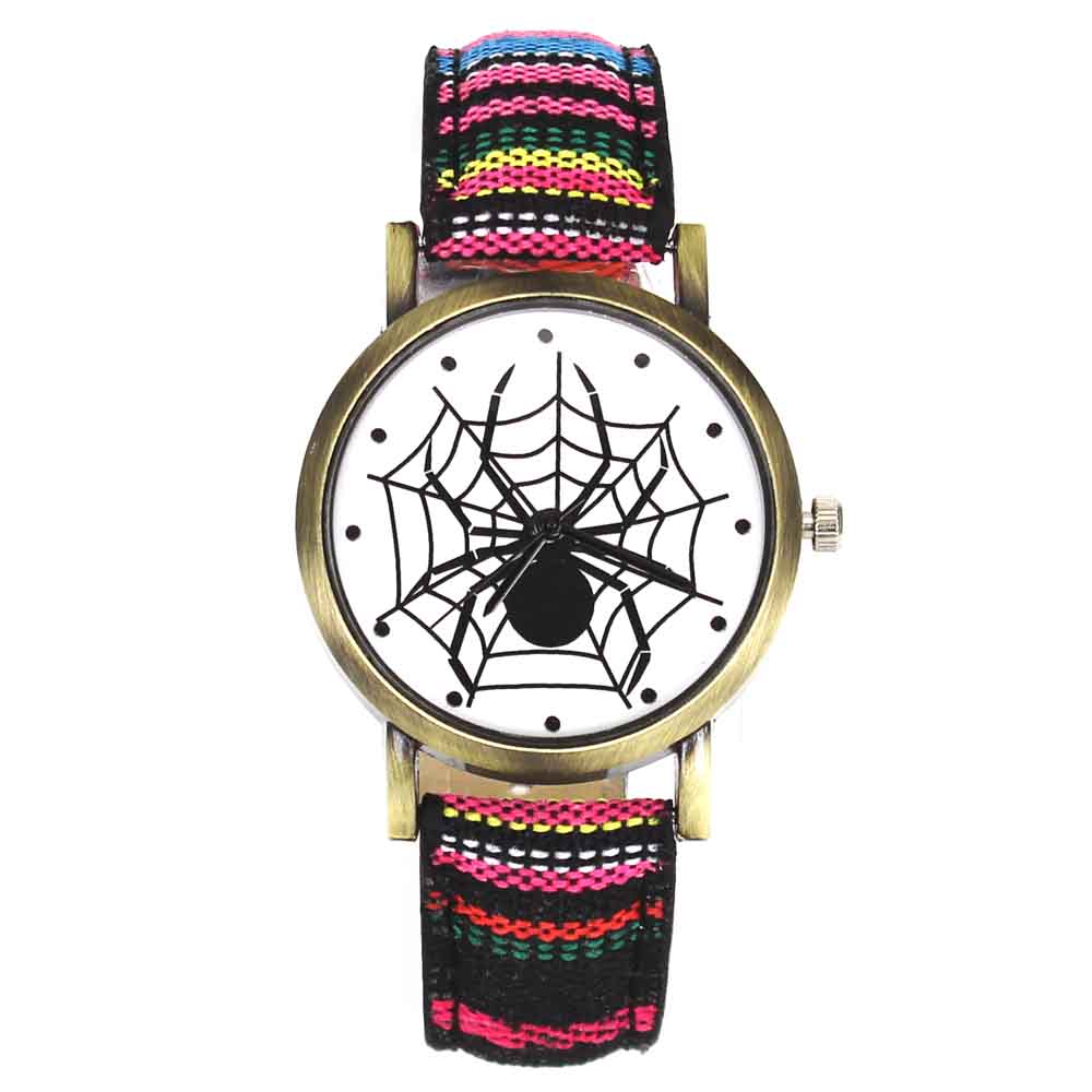 Scary Black Spider Web Insect Design Women's Watches Camouflage Canvas Belt Watchband, Quartz - I'LL TAKE THIS