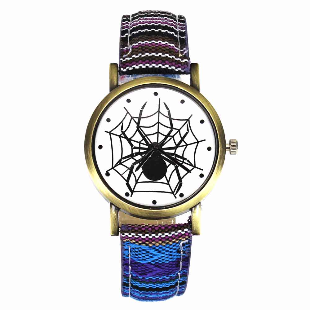 Scary Black Spider Web Insect Design Women's Watches Camouflage Canvas Belt Watchband, Quartz - I'LL TAKE THIS