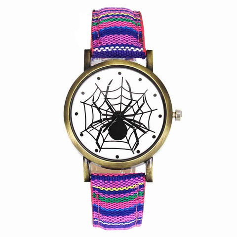 Image of Scary Black Spider Web Insect Design Women's Watches Camouflage Canvas Belt Watchband, Quartz - I'LL TAKE THIS
