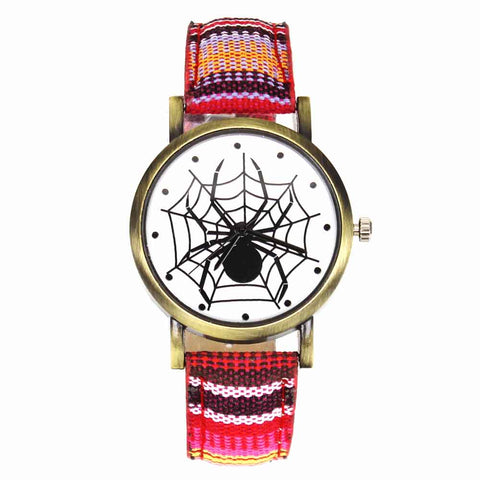 Image of Scary Black Spider Web Insect Design Women's Watches Camouflage Canvas Belt Watchband, Quartz - I'LL TAKE THIS