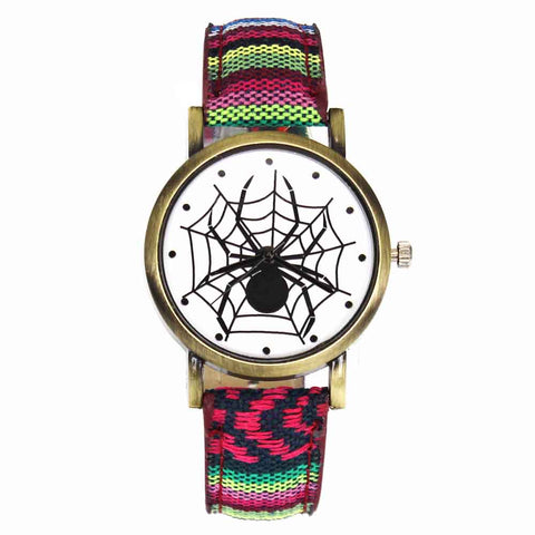Image of Scary Black Spider Web Insect Design Women's Watches Camouflage Canvas Belt Watchband, Quartz - I'LL TAKE THIS