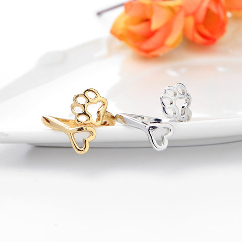 Image of Dog / Cat Paw Footprint and Heart Rings, Your choice of Gold or Silver - I'LL TAKE THIS