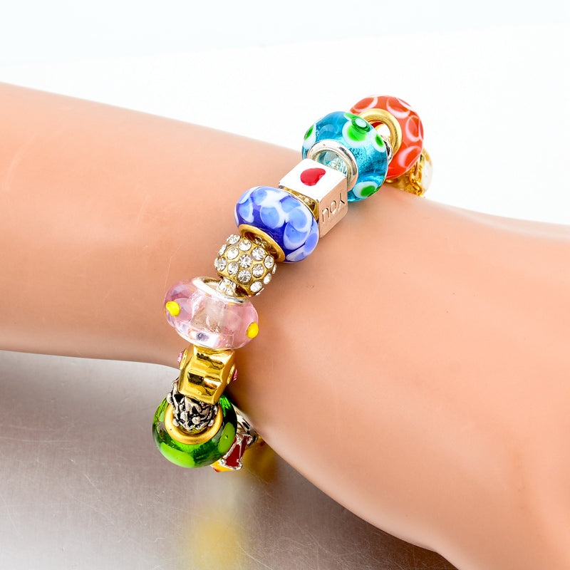 Crystal Flower Multi colored Charm Bracelet Platinum Plated Silver Bracelet, Bangles Jewelry - I'LL TAKE THIS
