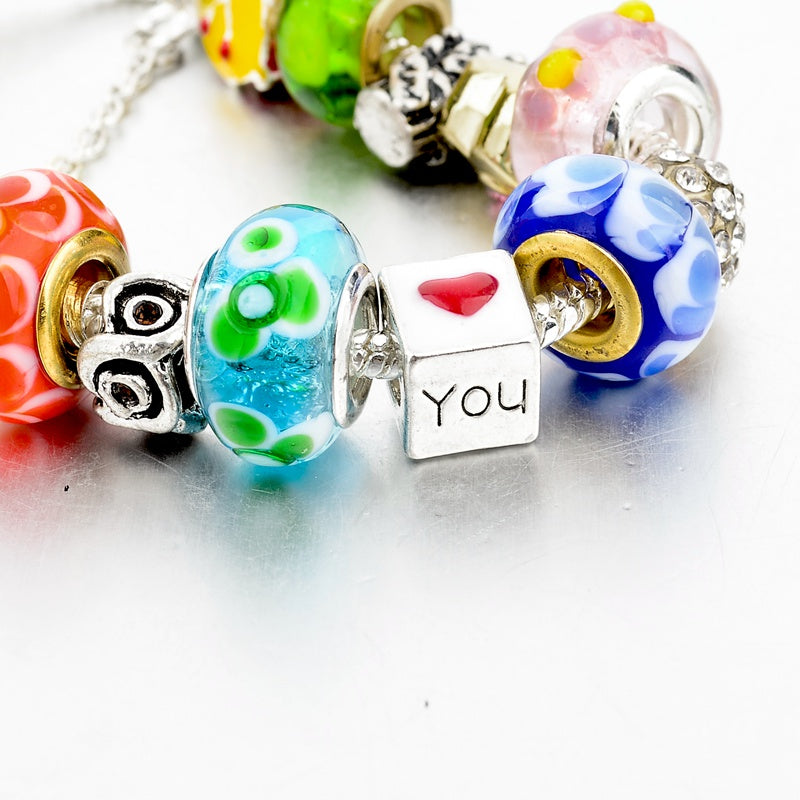 Crystal Flower Multi colored Charm Bracelet Platinum Plated Silver Bracelet, Bangles Jewelry - I'LL TAKE THIS