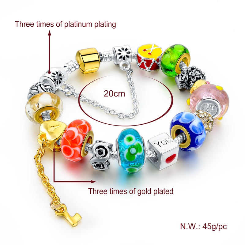 Crystal Flower Multi colored Charm Bracelet Platinum Plated Silver Bracelet, Bangles Jewelry - I'LL TAKE THIS
