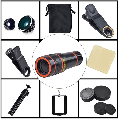 Image of Smartphone 12X Zoom Telescope + 3 in 1 - Fisheye Wide Angel Macro Lens in Kit form - I'LL TAKE THIS