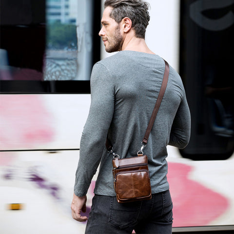 Image of Man Bag in Genuine Leather - Small Messenger Bag with Shoulder Strap/Cross-body - 5 Colors - I'LL TAKE THIS