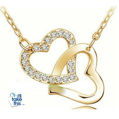 Image of Double Hearts Pendant with Crystal Zircon Alloy Eight Colors Necklace - I'LL TAKE THIS