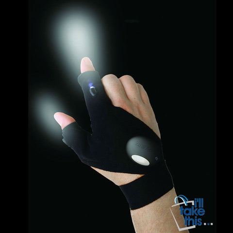 Image of Fingerless Glove LED Flashlight Torch for Fishing or Camping with Magic Strap in Cover Black only - I'LL TAKE THIS