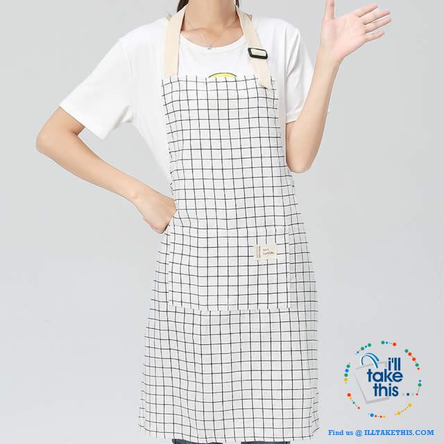 Eco-friendly Cotton Linen Aprons with 2 deep pockets, 7 Designs - I'LL TAKE THIS