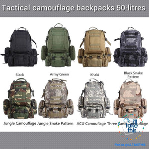 Tactical Camouflage Backpack HUGE 50L Outdoor Sport, Climbing, Hiking, Camping, Travel Sports Bag