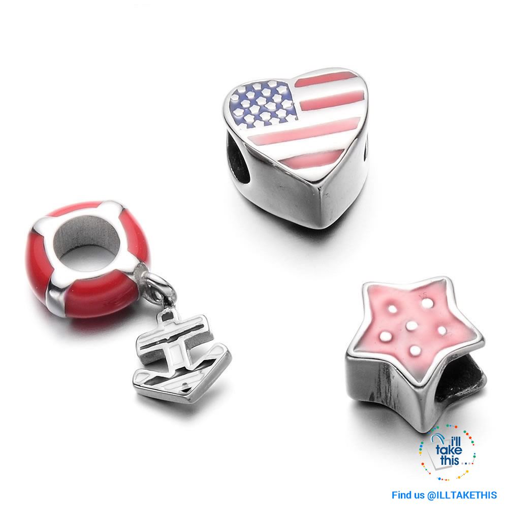 Americana Braided Leather Charm bracelet features an enamel Love Heart American flag - I'LL TAKE THIS