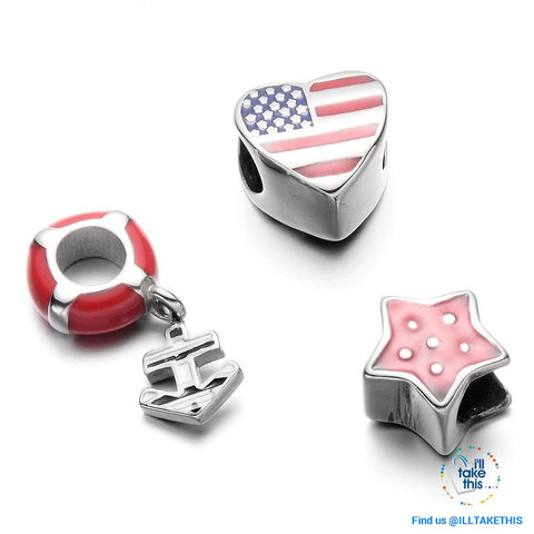 Image of Americana Braided Leather Charm bracelet features an enamel Love Heart American flag - I'LL TAKE THIS