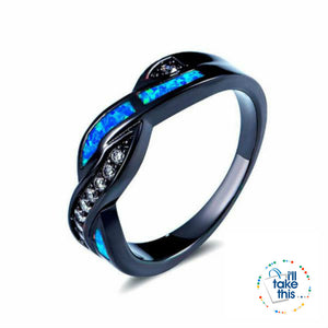 Ocean Blue Fire Opal Ring Accented with Crystal studs - I'LL TAKE THIS