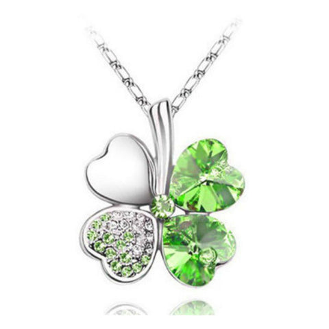 Image of Crystal four Leaf Clover heart rhinestones necklace pendant jewelry - I'LL TAKE THIS