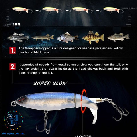 Image of Bigass Bass Whopper Popper 9cm/11cm/13cm Topwater Fishing Lure - Soft Rotating Tail - I'LL TAKE THIS