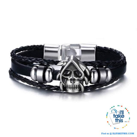 Image of Black Multilayered Leather Wristband Punk Design Bracelets Unisex, Variuos Designs, Hamsa Hand ++ - I'LL TAKE THIS