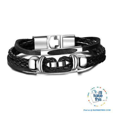 Image of Black Multilayered Leather Wristband Punk Design Bracelets Unisex, Variuos Designs, Hamsa Hand ++ - I'LL TAKE THIS