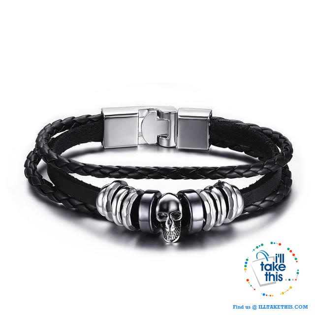 Black Multilayered Leather Wristband Punk Design Bracelets Unisex, Variuos Designs, Hamsa Hand ++ - I'LL TAKE THIS