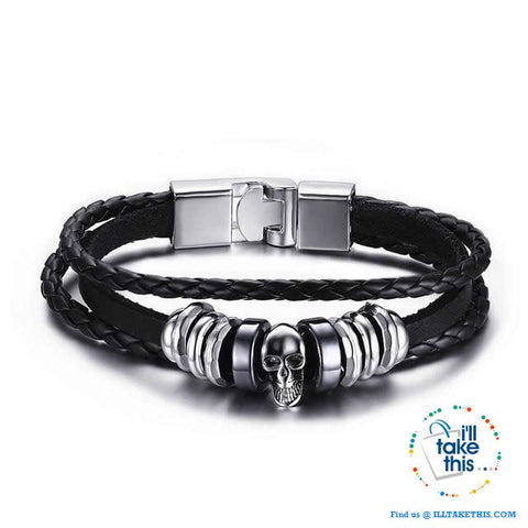 Image of Black Multilayered Leather Wristband Punk Design Bracelets Unisex, Variuos Designs, Hamsa Hand ++ - I'LL TAKE THIS