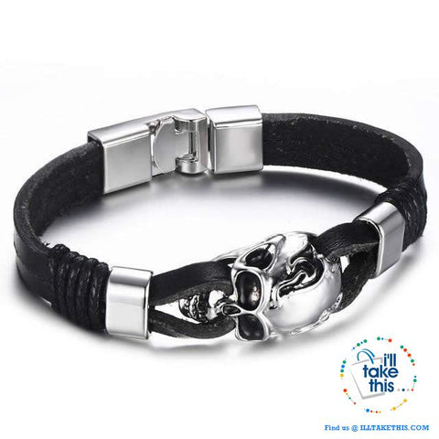 Image of Black Multilayered Leather Wristband Punk Design Bracelets Unisex, Variuos Designs, Hamsa Hand ++ - I'LL TAKE THIS