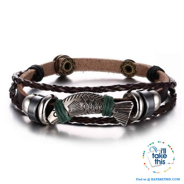 Black Multilayered Leather Wristband Punk Design Bracelets Unisex, Variuos Designs, Hamsa Hand ++ - I'LL TAKE THIS