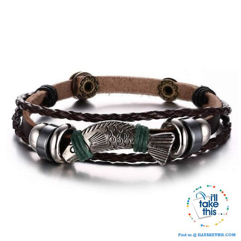 Image of Black Multilayered Leather Wristband Punk Design Bracelets Unisex, Variuos Designs, Hamsa Hand ++ - I'LL TAKE THIS