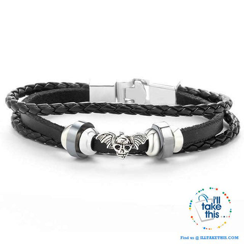 Image of Black Multilayered Leather Wristband Punk Design Bracelets Unisex, Variuos Designs, Hamsa Hand ++ - I'LL TAKE THIS