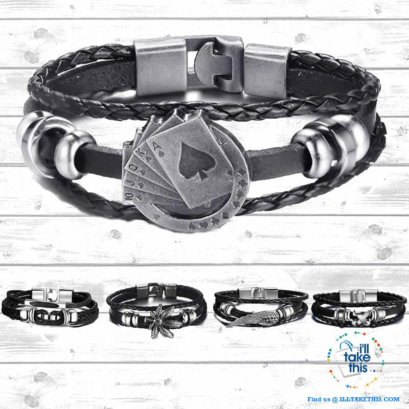 Black Multilayered Leather Wristband Punk Design Bracelets Unisex, Variuos Designs, Hamsa Hand ++ - I'LL TAKE THIS
