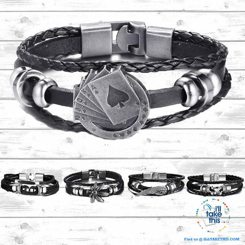 Image of Black Multilayered Leather Wristband Punk Design Bracelets Unisex, Variuos Designs, Hamsa Hand ++ - I'LL TAKE THIS