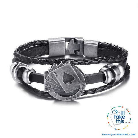 Image of Black Multilayered Leather Wristband Punk Design Bracelets Unisex, Variuos Designs, Hamsa Hand ++ - I'LL TAKE THIS