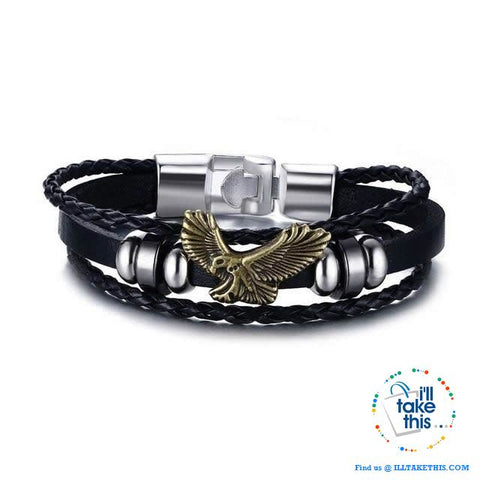Image of Black Multilayered Leather Wristband Punk Design Bracelets Unisex, Variuos Designs, Hamsa Hand ++ - I'LL TAKE THIS