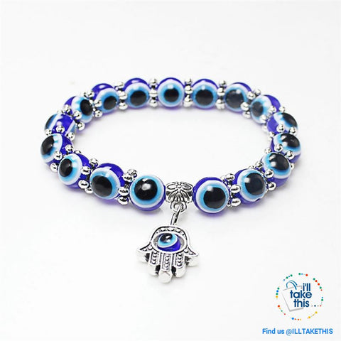 Image of Handmade elasticized Hamsa/Hand of Fatima, evil eye bracelets blue evil eye good Luck bracelet - I'LL TAKE THIS