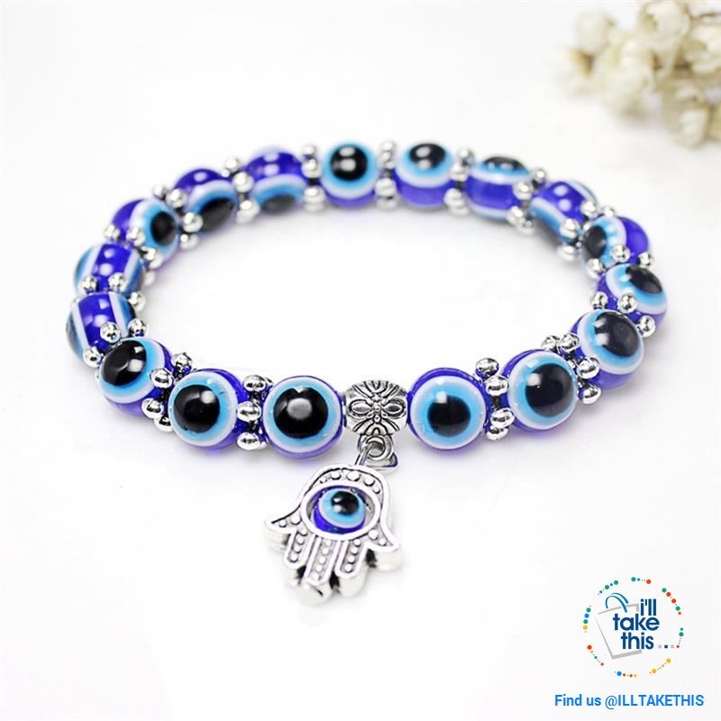 Handmade elasticized Hamsa/Hand of Fatima, evil eye bracelets blue evil eye good Luck bracelet - I'LL TAKE THIS