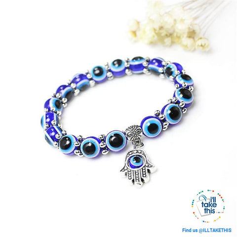 Image of Handmade elasticized Hamsa/Hand of Fatima, evil eye bracelets blue evil eye good Luck bracelet - I'LL TAKE THIS