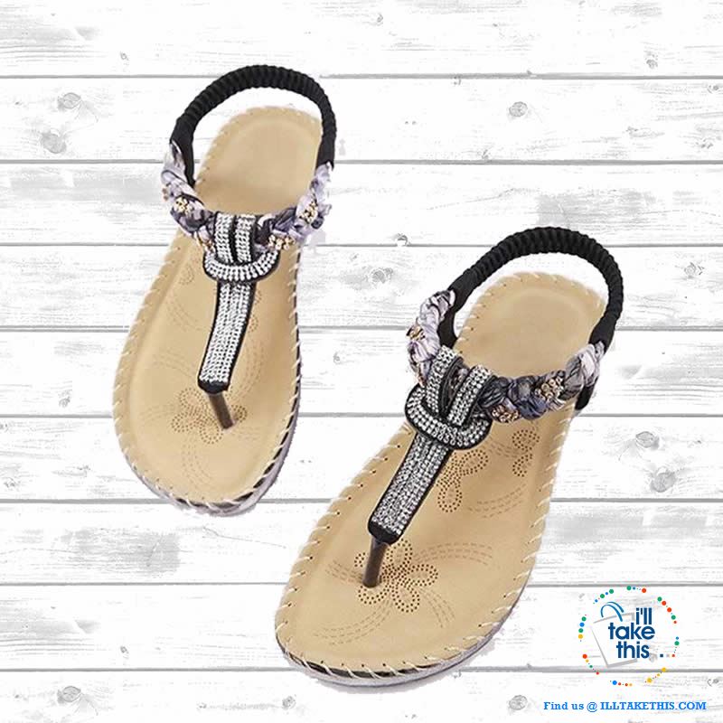 Bohemian Beaded braided Sandals / Flip Flops - Rhinestone and Print Patchwork - I'LL TAKE THIS
