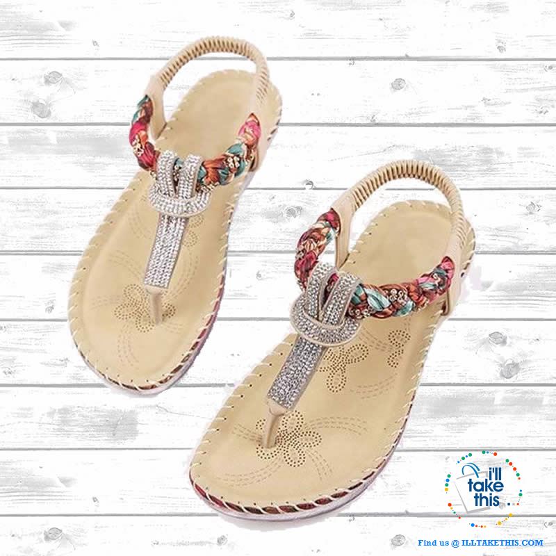 Bohemian Beaded braided Sandals / Flip Flops - Rhinestone and Print Patchwork - I'LL TAKE THIS