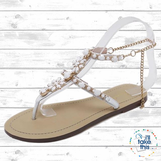 Bohemian Crystal Flat Heel Sandals encrusted with Rhinestone Crystal with Chain clasp Flip Flops - I'LL TAKE THIS