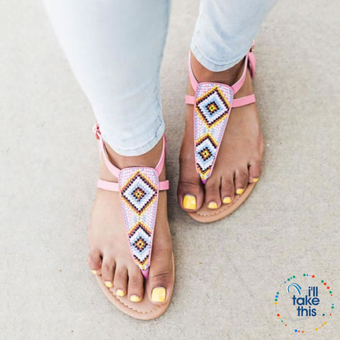 Image of Bohemian Flip Flops, Beach Sandals with Gorgeous handmade Beads in Pink or Black Vegan leather - I'LL TAKE THIS