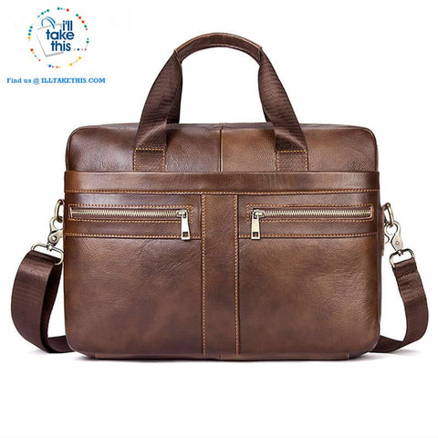 Image of Large 14" Briefcase wrapped in Genuine Leather, Ideal male fashion Crossbody Bag - Black or Coffee - I'LL TAKE THIS