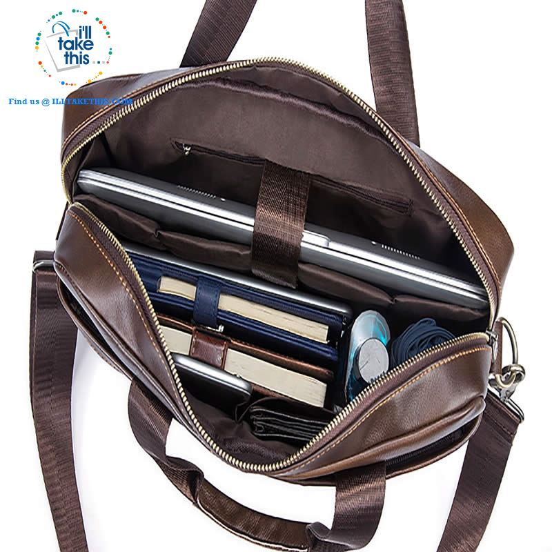 Large 14" Briefcase wrapped in Genuine Leather, Ideal male fashion Crossbody Bag - Black or Coffee - I'LL TAKE THIS
