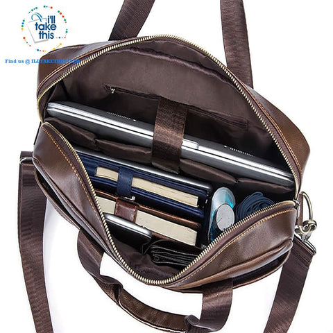 Image of Large 14" Briefcase wrapped in Genuine Leather, Ideal male fashion Crossbody Bag - Black or Coffee - I'LL TAKE THIS