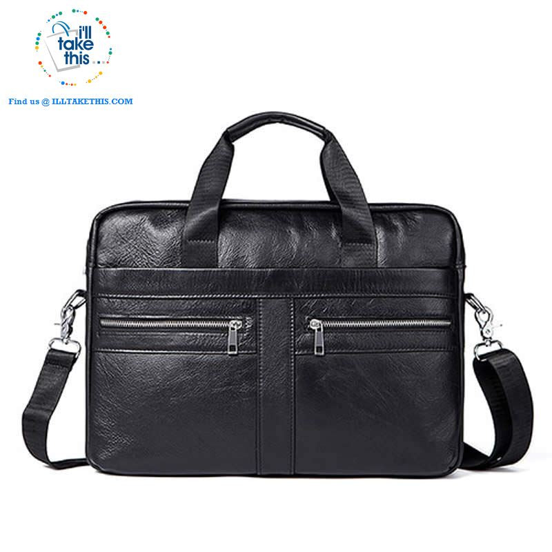 Large 14" Briefcase wrapped in Genuine Leather, Ideal male fashion Crossbody Bag - Black or Coffee - I'LL TAKE THIS
